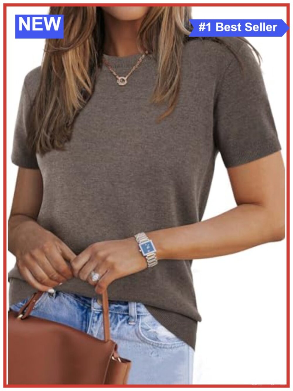 Wool Blend Short Sleeve Pullover Sweater Crew Neck Loose Fit Womens